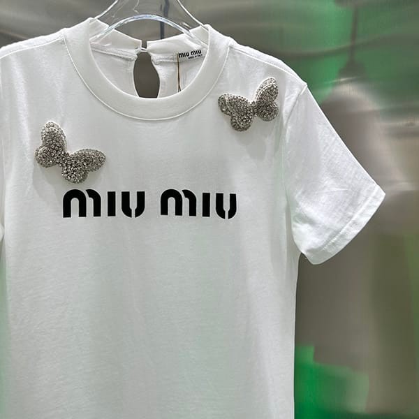 絶対欲しい！ミュウミュウ リボン付き コットン Tシャツ パチモン myb87158
